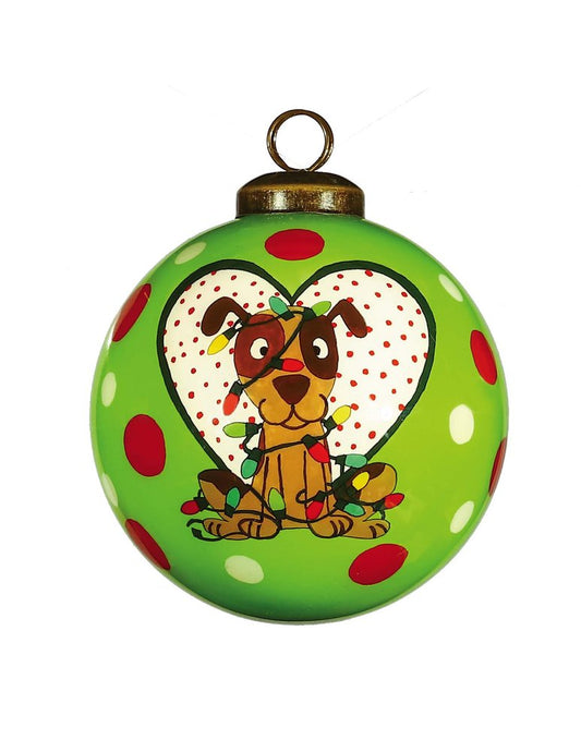 Charming Dog in a Heart Hand Painted Mouth Blown Glass Ornament HomeRoots