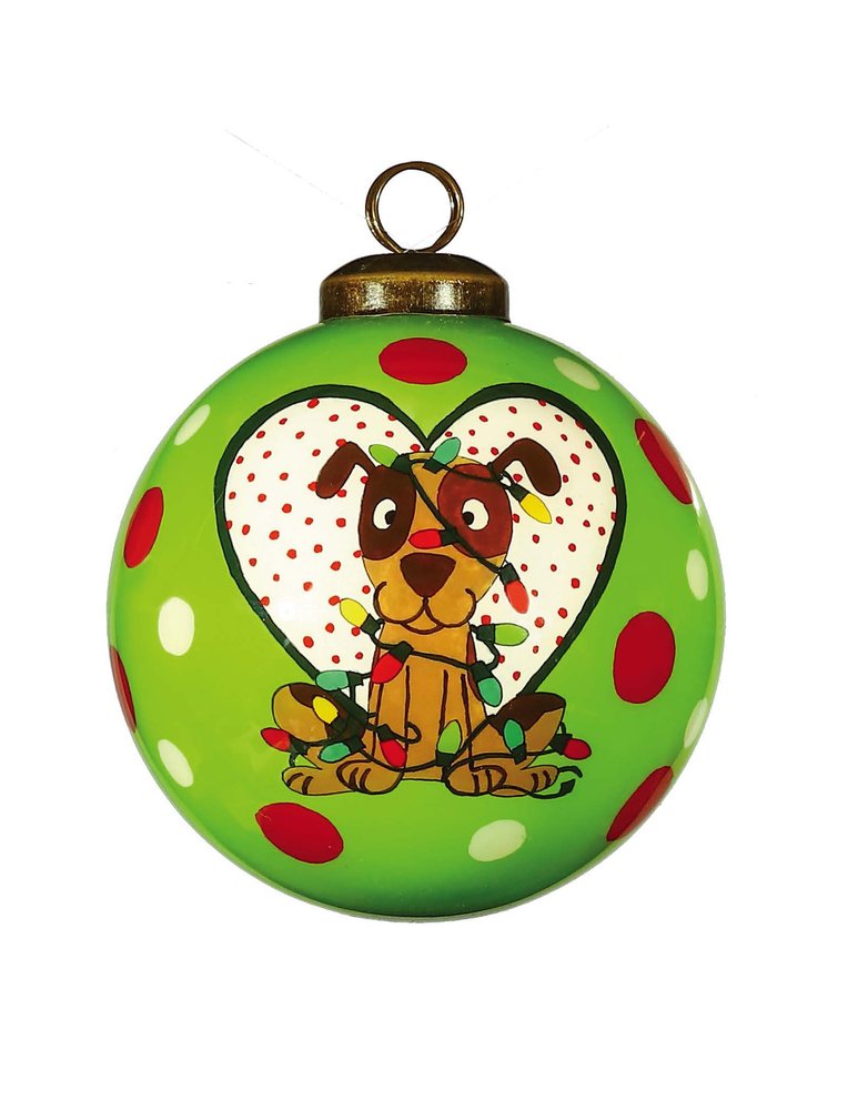 Charming Dog in a Heart Hand Painted Mouth Blown Glass Ornament HomeRoots