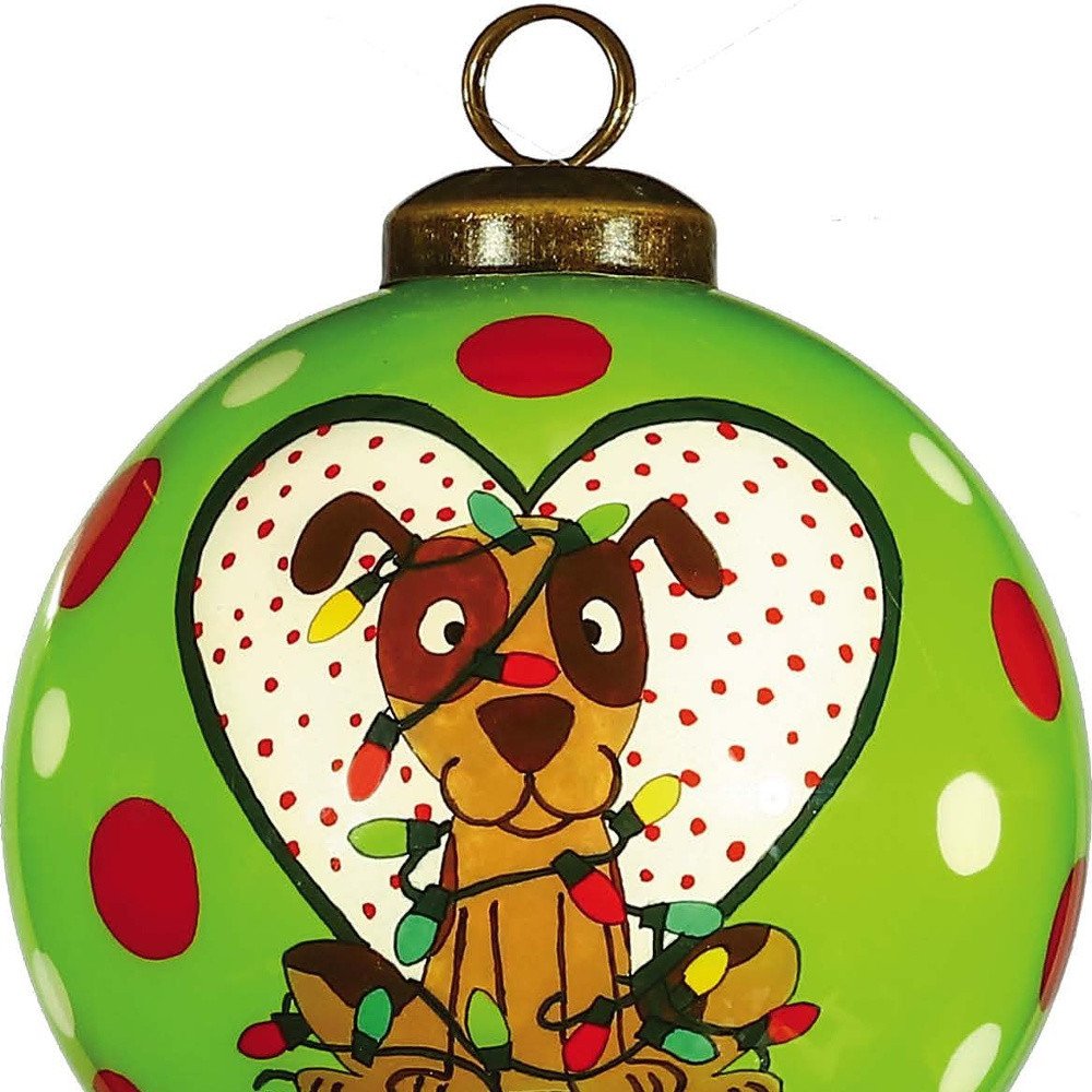 Charming Dog in a Heart Hand Painted Mouth Blown Glass Ornament — view 3