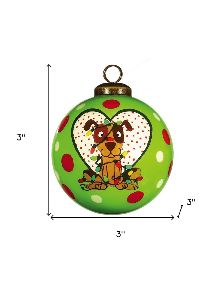 Charming Dog in a Heart Hand Painted Mouth Blown Glass Ornament HomeRoots