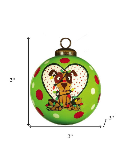 Charming Dog in a Heart Hand Painted Mouth Blown Glass Ornament HomeRoots