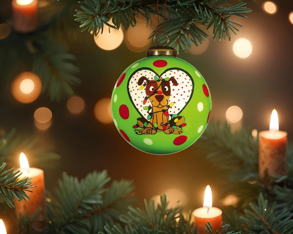 Charming Dog in a Heart Hand Painted Mouth Blown Glass Ornament HomeRoots