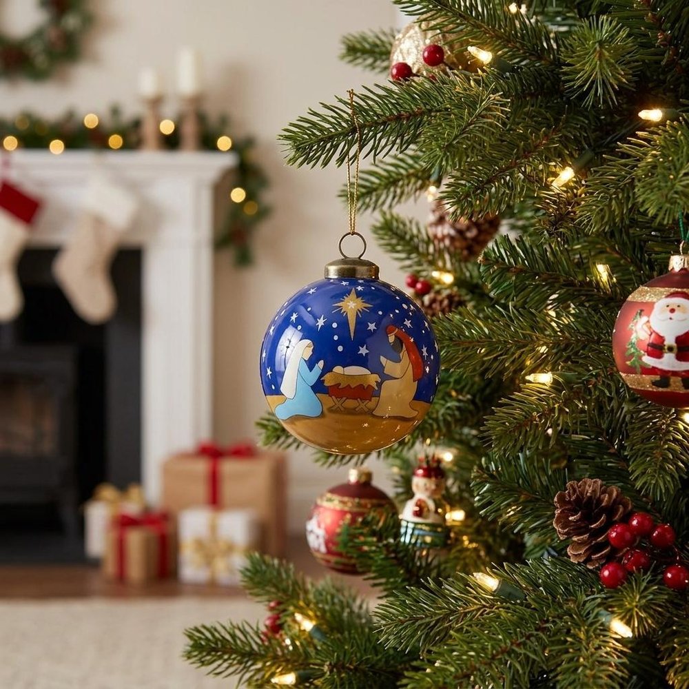 Silent Night Hand Painted Mouth Blown Glass Ornament — view 7