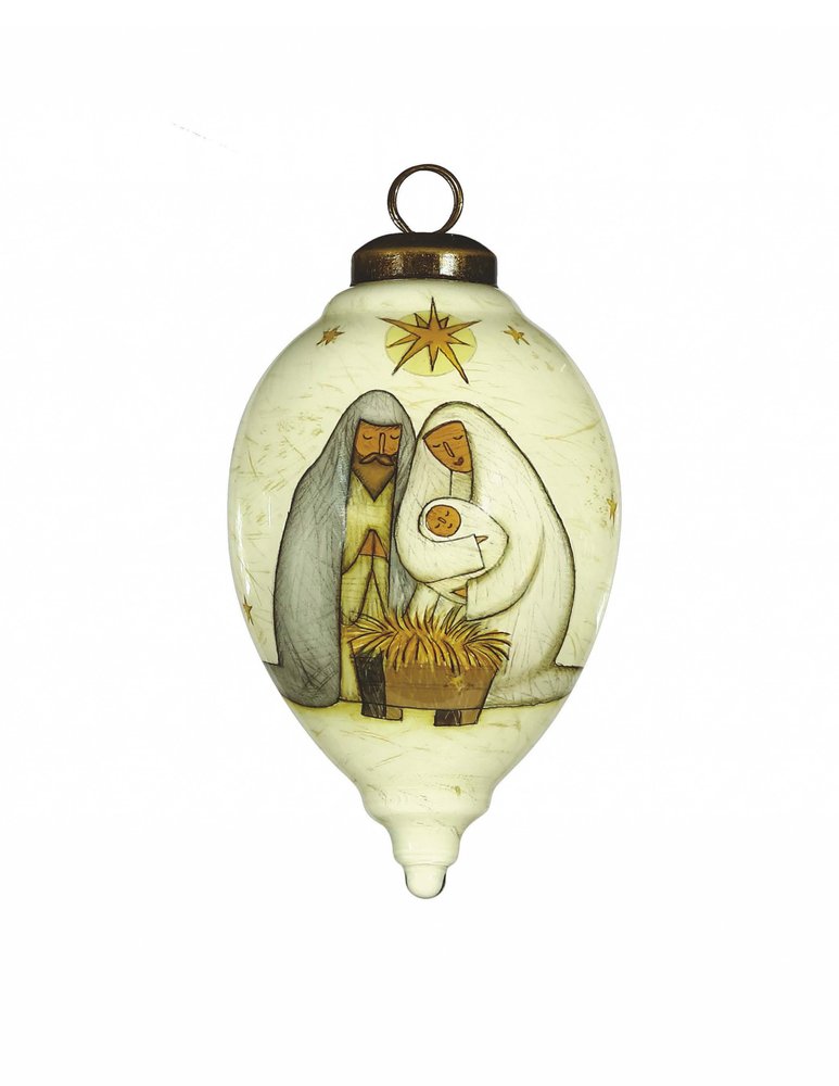 Nativity Holy Family Hand Painted Mouth Blown Glass Ornament — view 2
