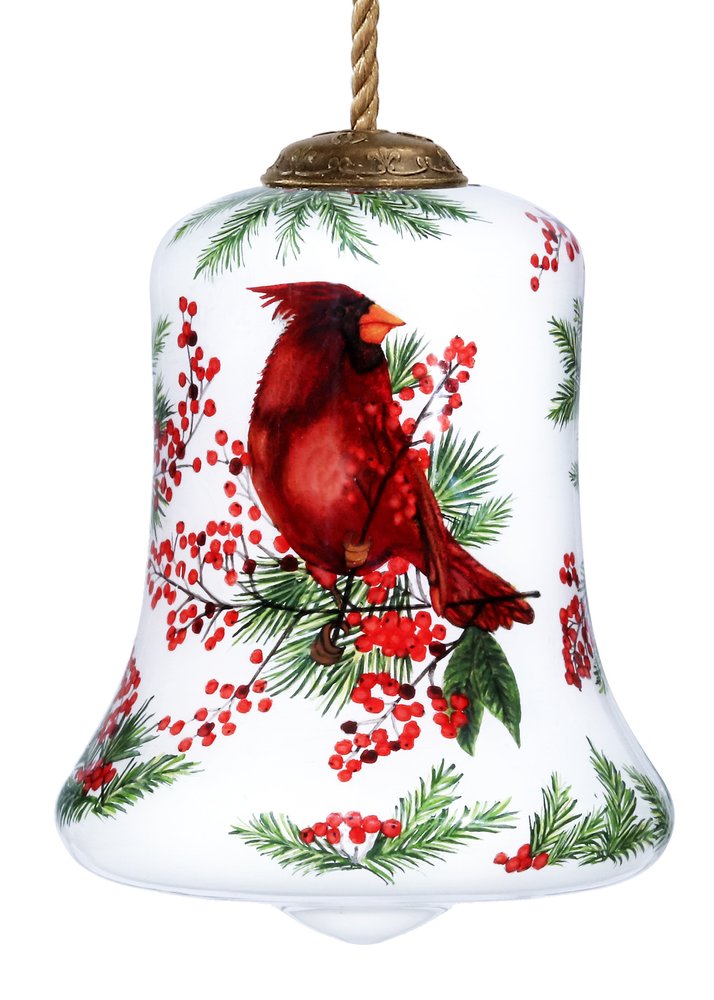 Cardinal Perched on Winter Berries Hand Painted Mouth Blown Glass Ornament HomeRoots