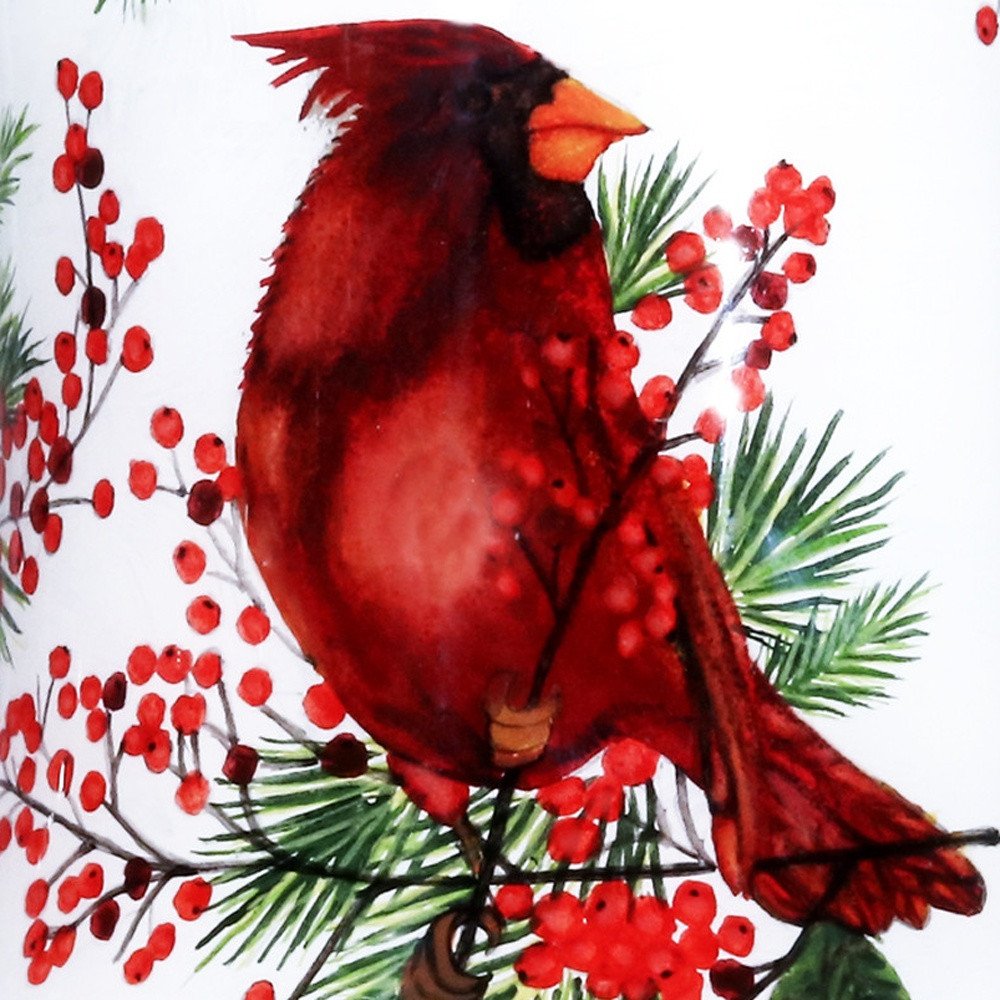 Cardinal Perched on Winter Berries Hand Painted Mouth Blown Glass Ornament HomeRoots