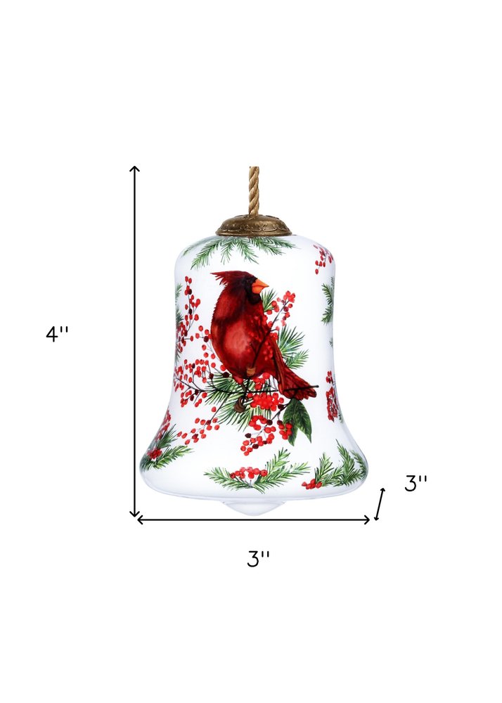 Cardinal Perched on Winter Berries Hand Painted Mouth Blown Glass Ornament HomeRoots