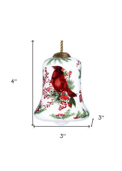 Cardinal Perched on Winter Berries Hand Painted Mouth Blown Glass Ornament HomeRoots