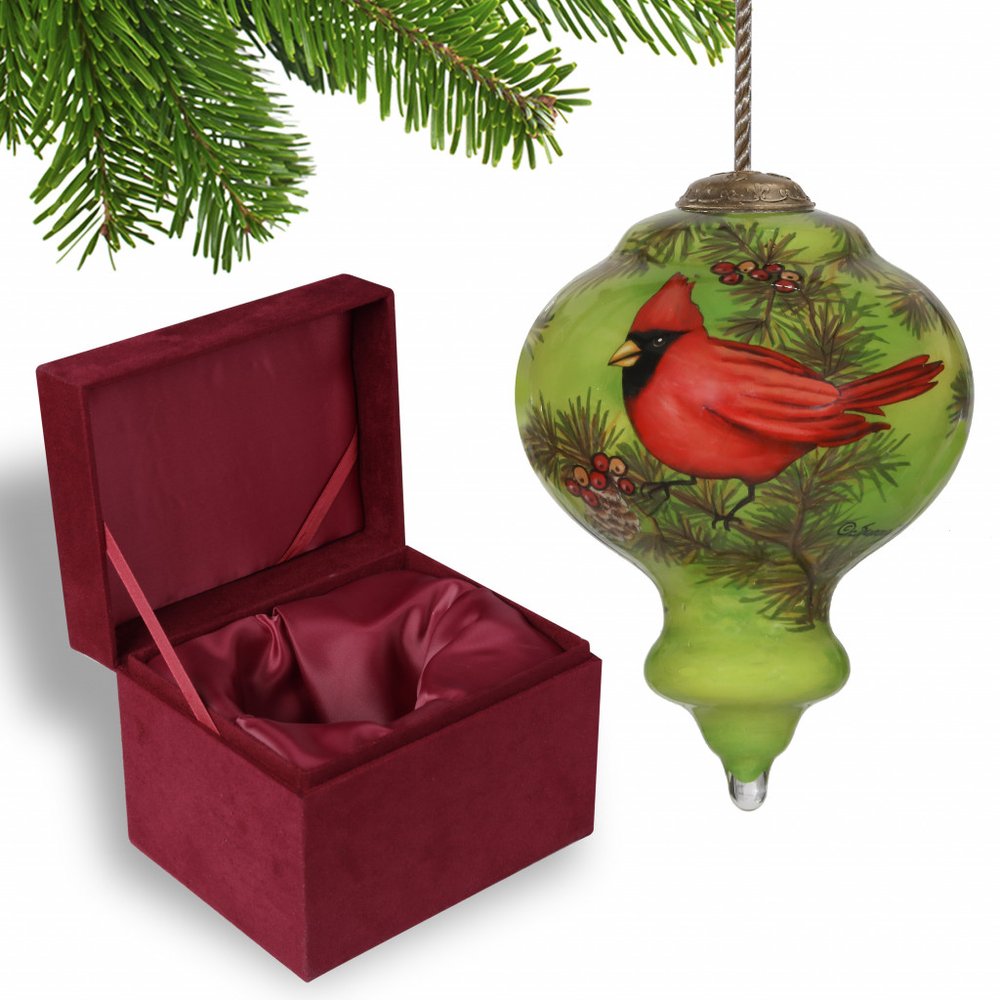 Red Majestic Cardinal Hand Painted Mouth Blown Glass Ornament HomeRoots