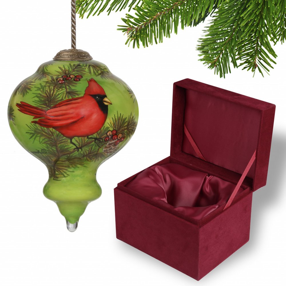 Red Majestic Cardinal Hand Painted Mouth Blown Glass Ornament HomeRoots