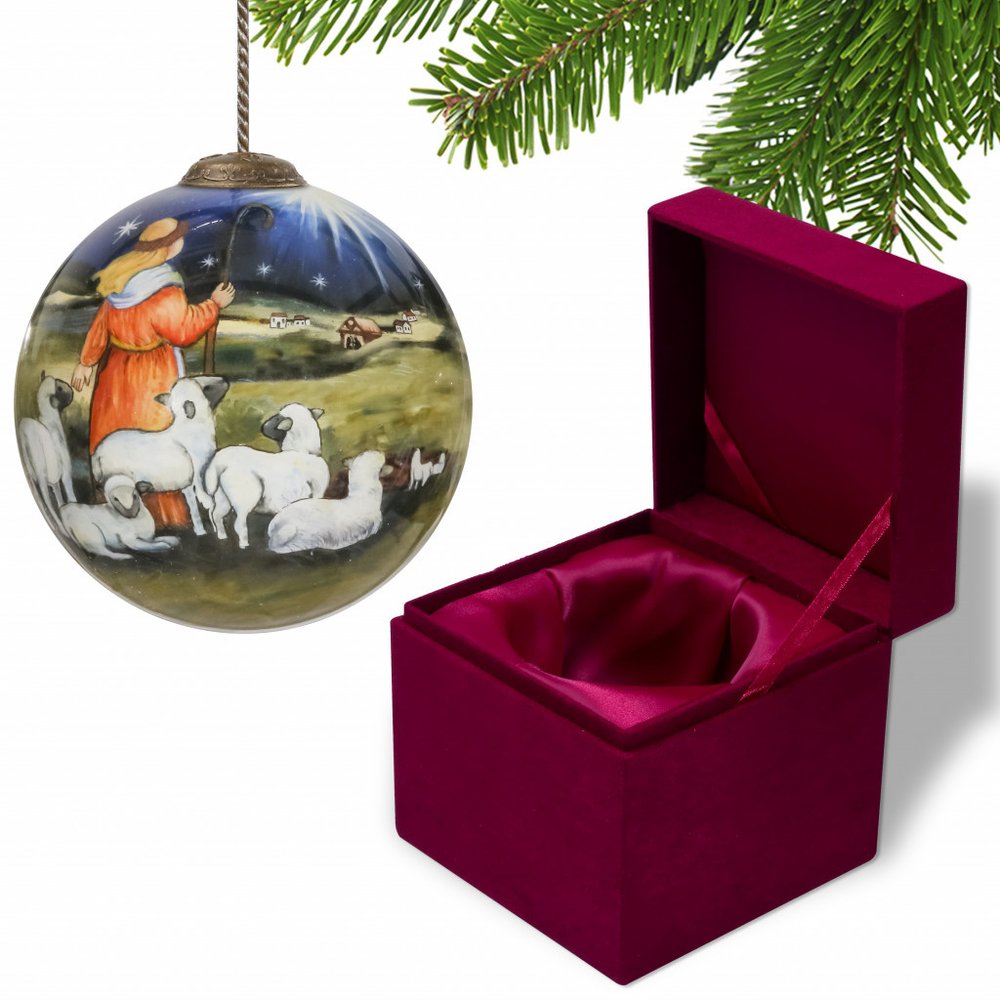 Shepherd Gazing Into the Star of Bethlehem Hand Painted Mouth Blown Glass Ornament HomeRoots