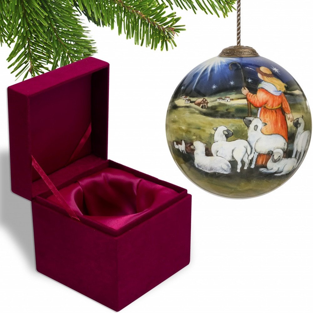 Shepherd Gazing Into the Star of Bethlehem Hand Painted Mouth Blown Glass Ornament HomeRoots