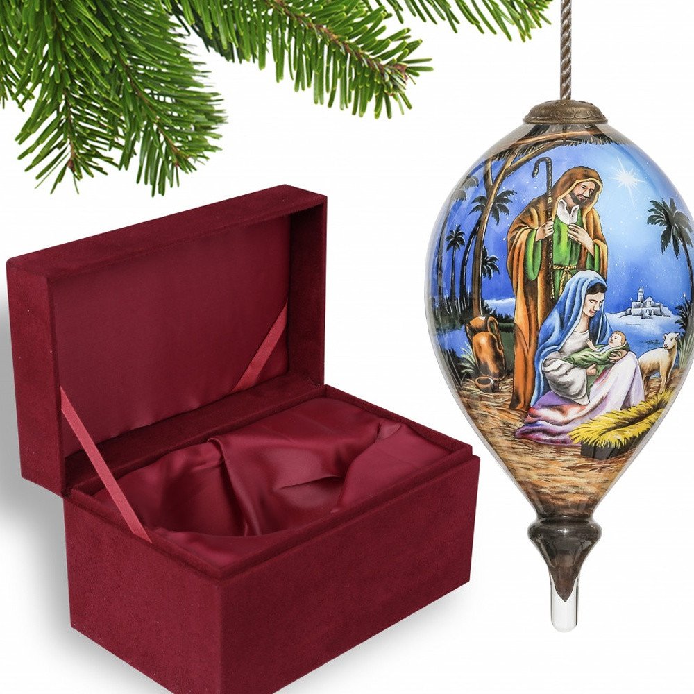 Holy Family Christmas Hand Painted Mouth Blown Glass Ornament HomeRoots