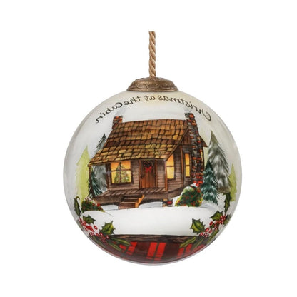 Vintage Christmas at the Cabin Hand Painted Mouth Blown Glass Ornament HomeRoots
