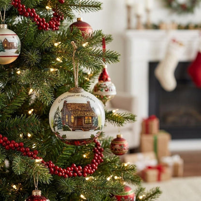 Vintage Christmas at the Cabin Hand Painted Mouth Blown Glass Ornament HomeRoots