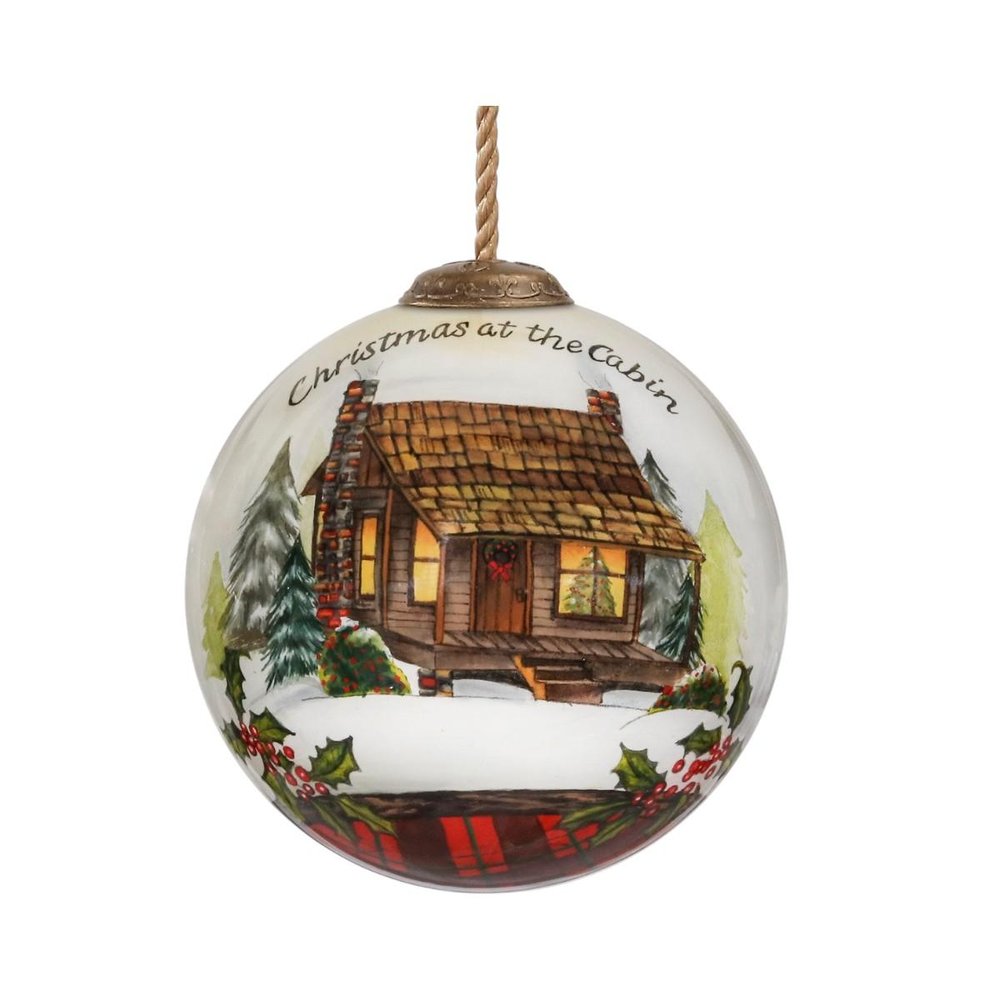 Vintage Christmas at the Cabin Hand Painted Mouth Blown Glass Ornament — view 5