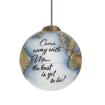 Globe Come Away with Me Hand Painted Mouth Blown Glass Ornament