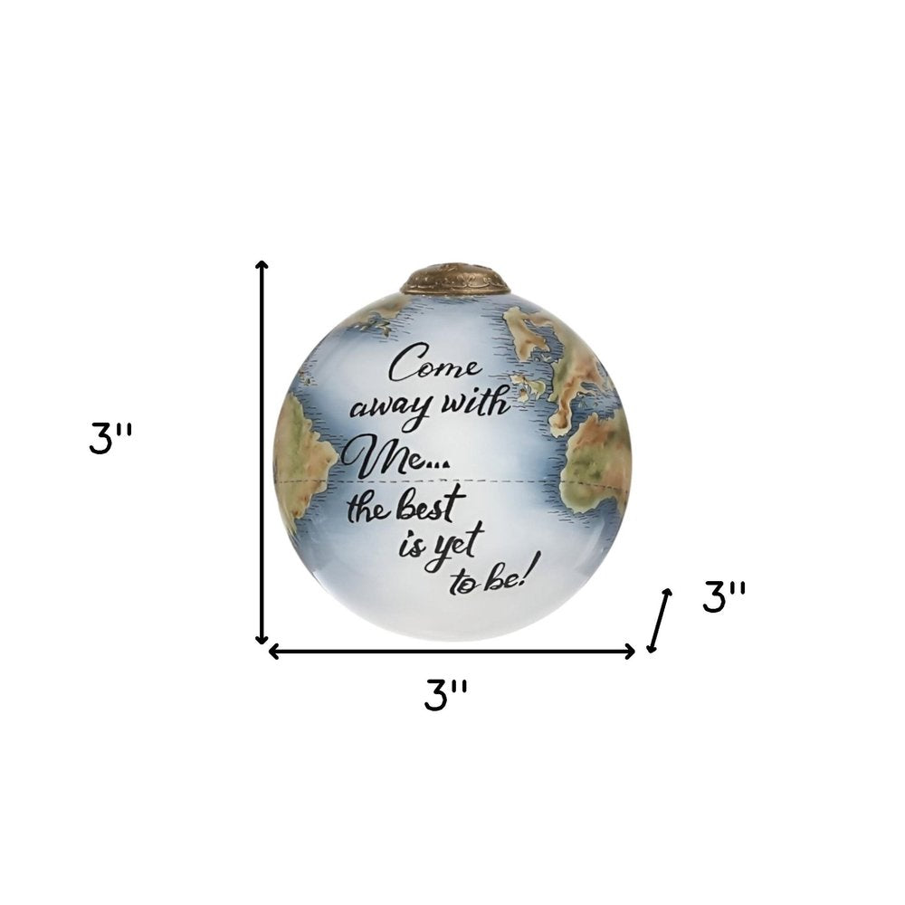 Globe Come Away with Me Hand Painted Mouth Blown Glass Ornament HomeRoots