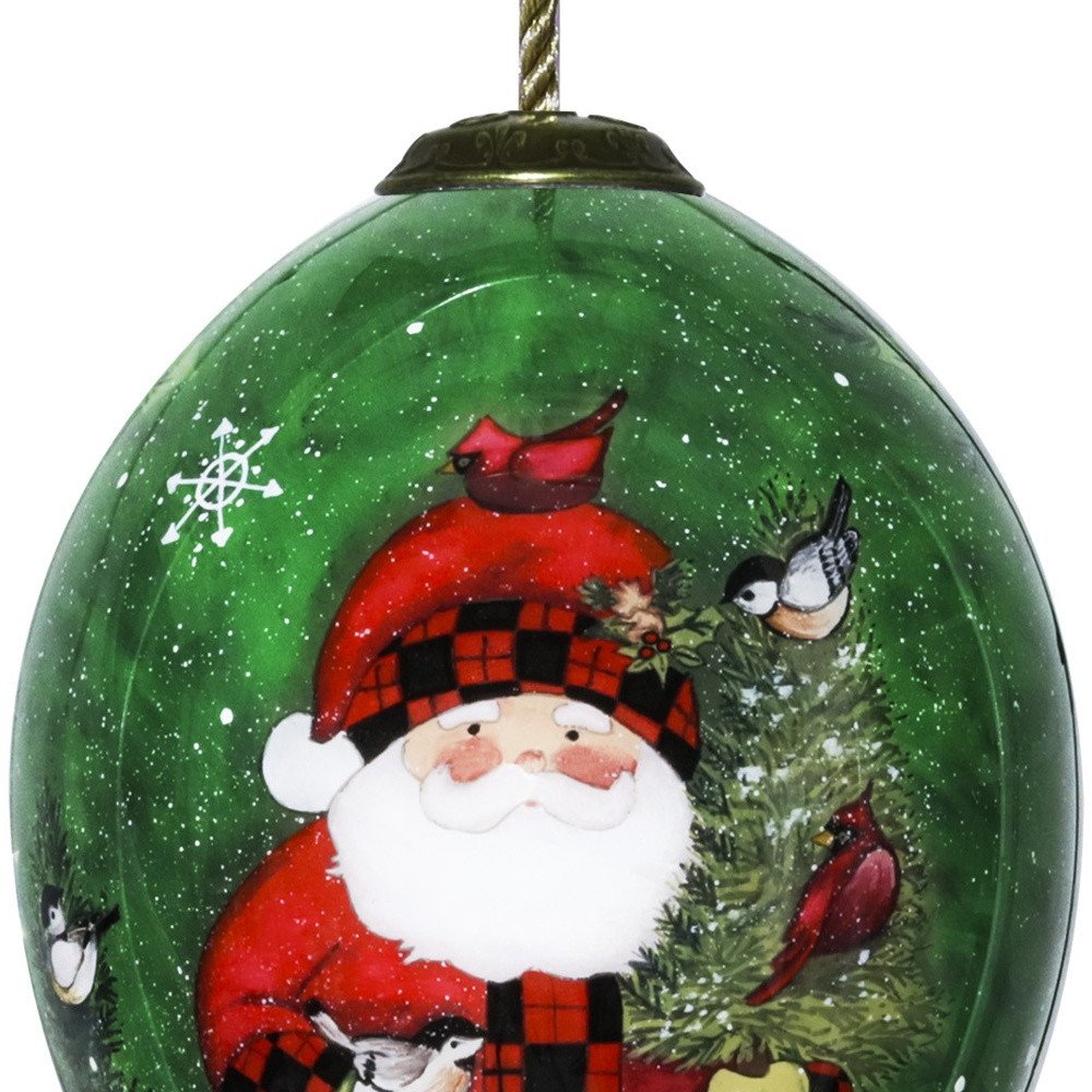 Green Plaid Santa Hand Painted Mouth Blown Glass Ornament HomeRoots
