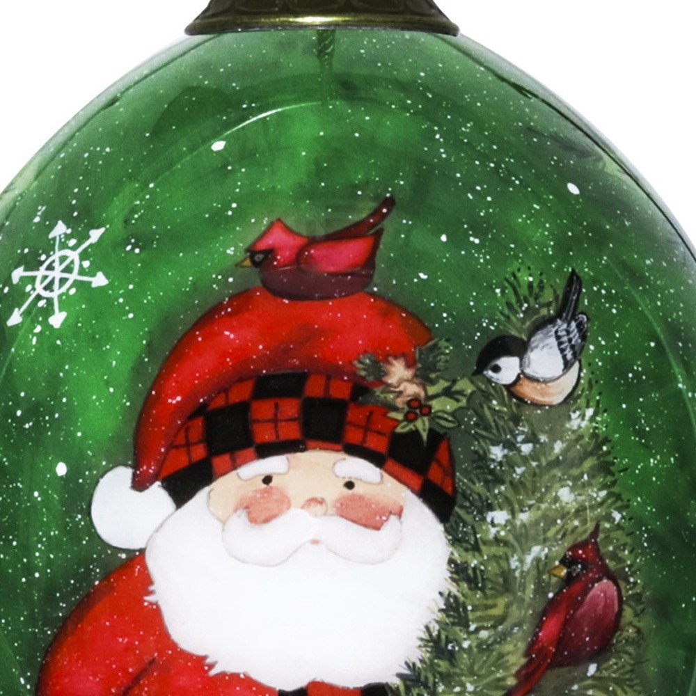 Green Plaid Santa Hand Painted Mouth Blown Glass Ornament HomeRoots