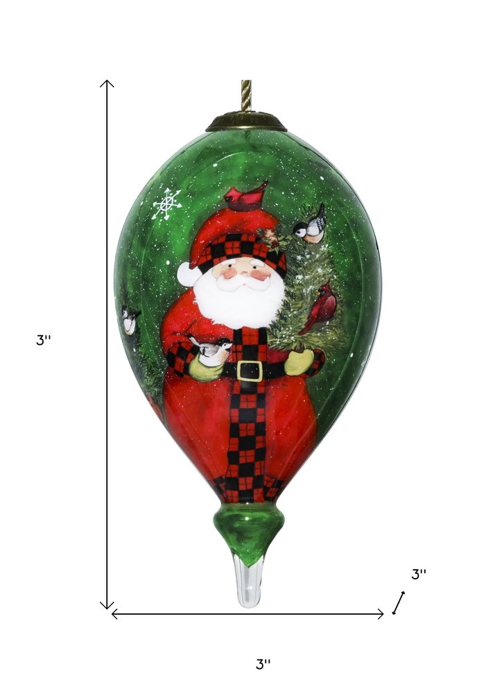 Green Plaid Santa Hand Painted Mouth Blown Glass Ornament HomeRoots