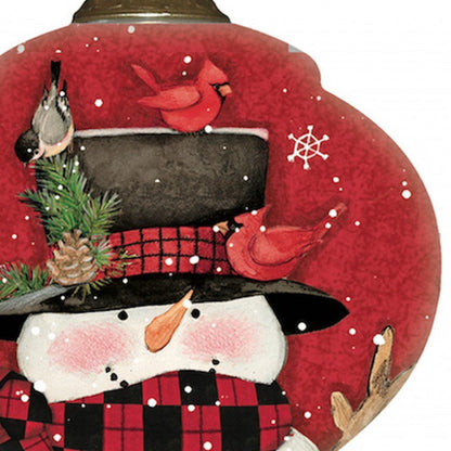 Plaid Snowman and Cardinals Hand Painted Mouth Blown Glass Ornament HomeRoots