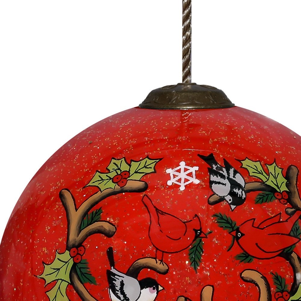 Reindeer with Plaids and Cardinals Hand Painted Mouth Blown Glass Ornament — view 4