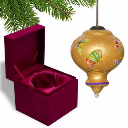 Golden Extravagant Butterflies Hand Painted Mouth Blown Glass Ornament HomeRoots