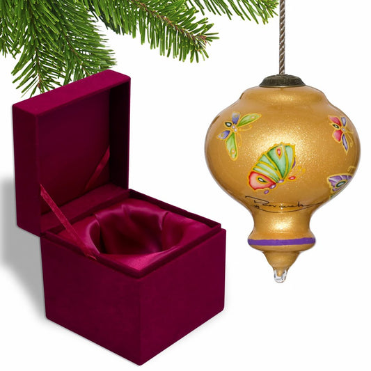 Golden Extravagant Butterflies Hand Painted Mouth Blown Glass Ornament HomeRoots