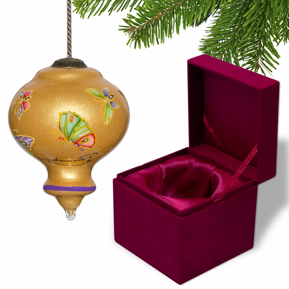 Golden Extravagant Butterflies Hand Painted Mouth Blown Glass Ornament HomeRoots