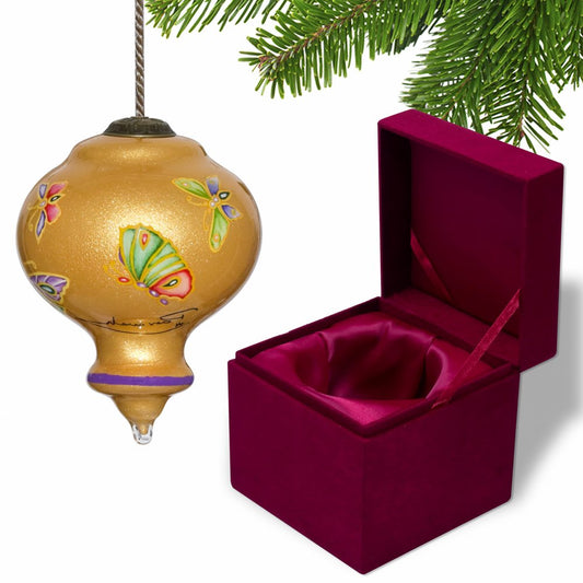 Golden Extravagant Butterflies Hand Painted Mouth Blown Glass Ornament HomeRoots