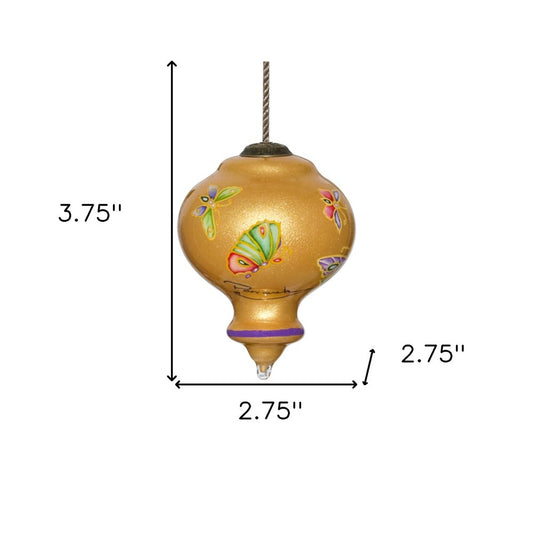 Golden Extravagant Butterflies Hand Painted Mouth Blown Glass Ornament HomeRoots