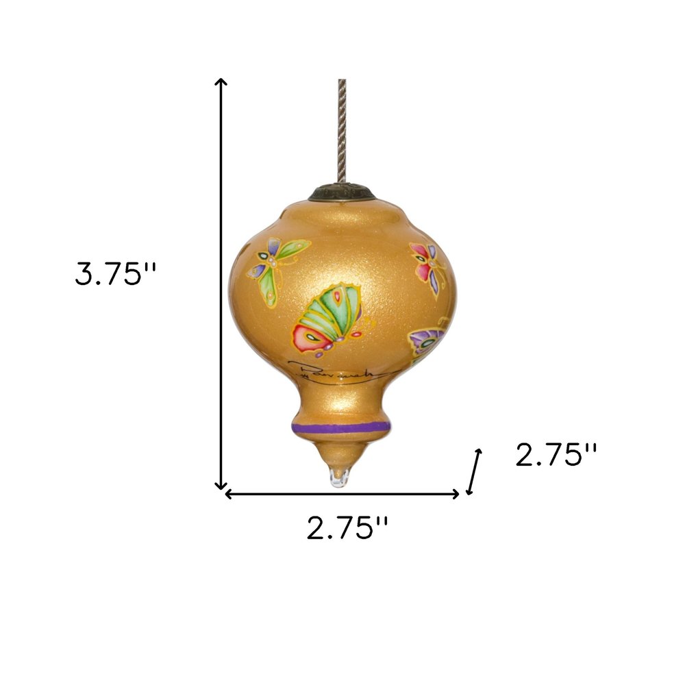 Golden Extravagant Butterflies Hand Painted Mouth Blown Glass Ornament HomeRoots