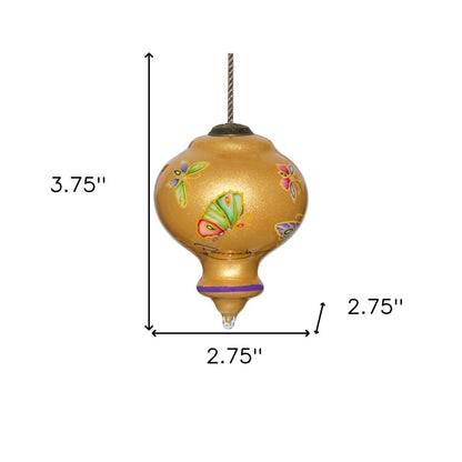 Golden Extravagant Butterflies Hand Painted Mouth Blown Glass Ornament HomeRoots
