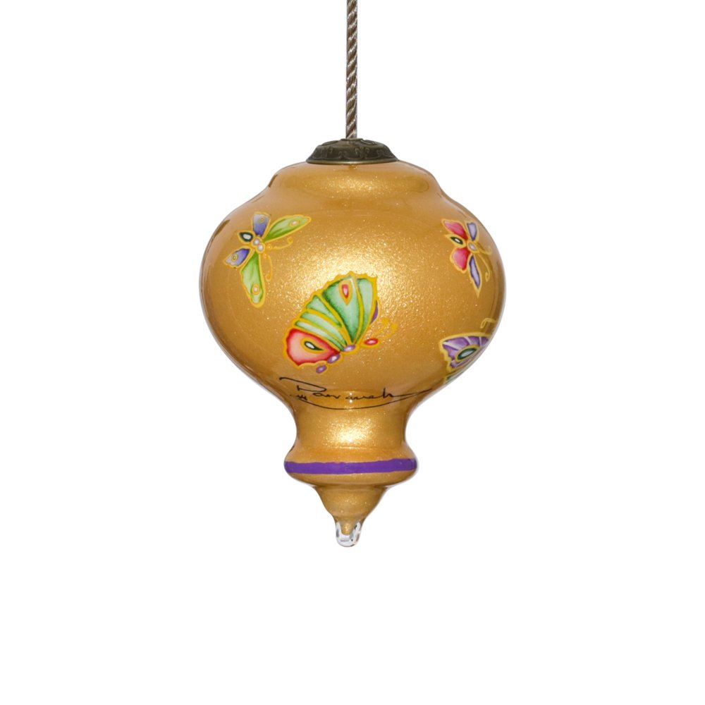 Golden Extravagant Butterflies Hand Painted Mouth Blown Glass Ornament HomeRoots