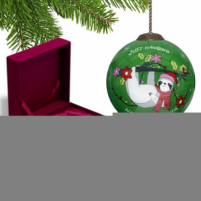 Just Hanging Sloth Merry Lights Hand Painted Mouth Blown Glass Ornament HomeRoots