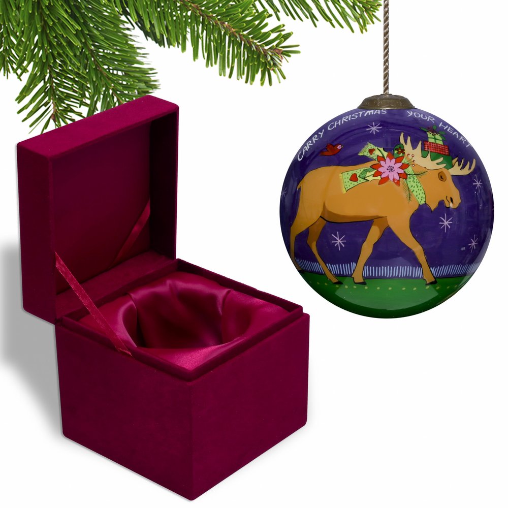 Christmas Moose Walking Hand Painted Mouth Blown Glass Ornament HomeRoots