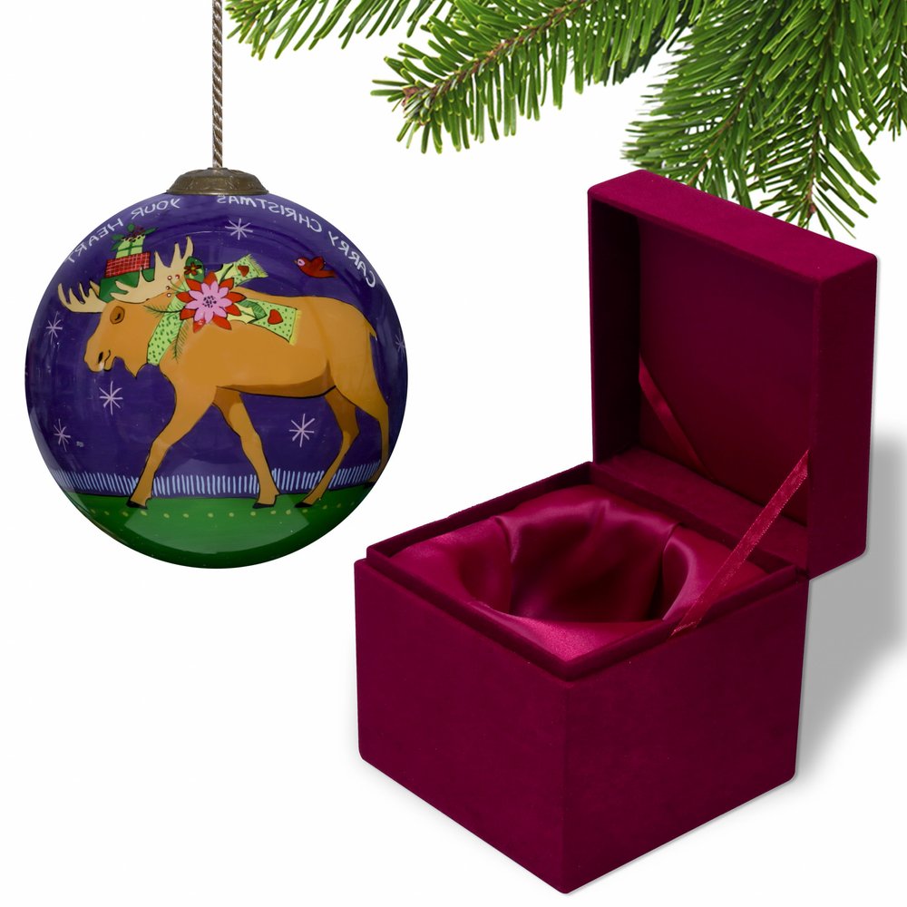 Christmas Moose Walking Hand Painted Mouth Blown Glass Ornament HomeRoots