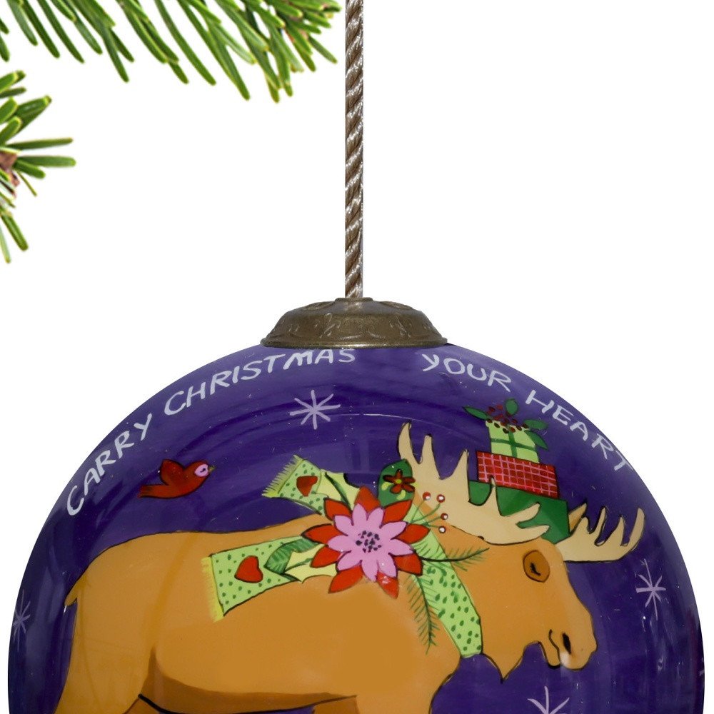 Christmas Moose Walking Hand Painted Mouth Blown Glass Ornament HomeRoots