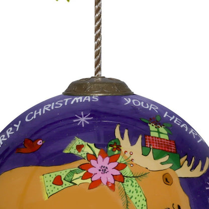 Christmas Moose Walking Hand Painted Mouth Blown Glass Ornament HomeRoots