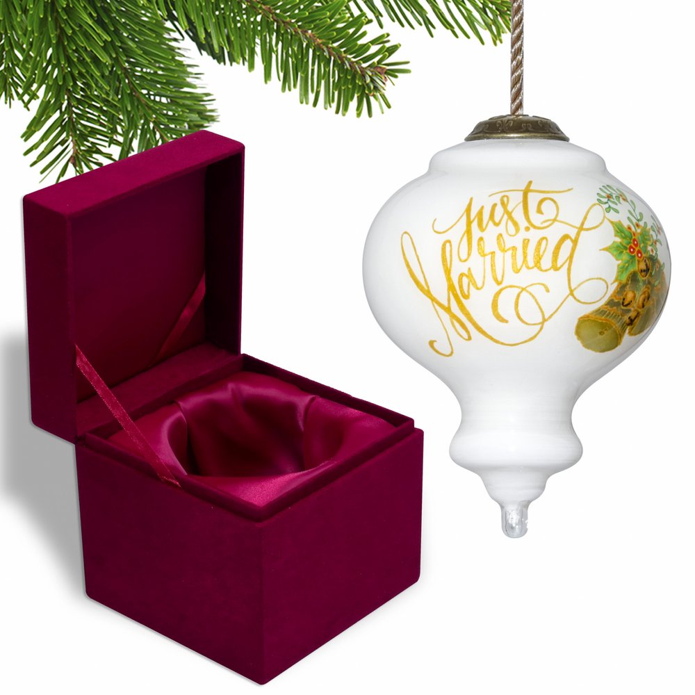 Authentic Just Married  Hand Painted Mouth Blown Glass Ornament HomeRoots