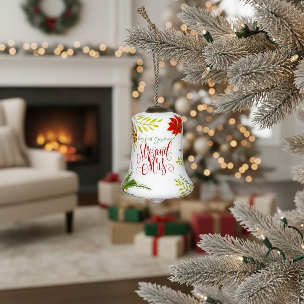 Mr. & Mrs. Our First Christmas Hand Painted Mouth Blown Glass Ornament — view 5