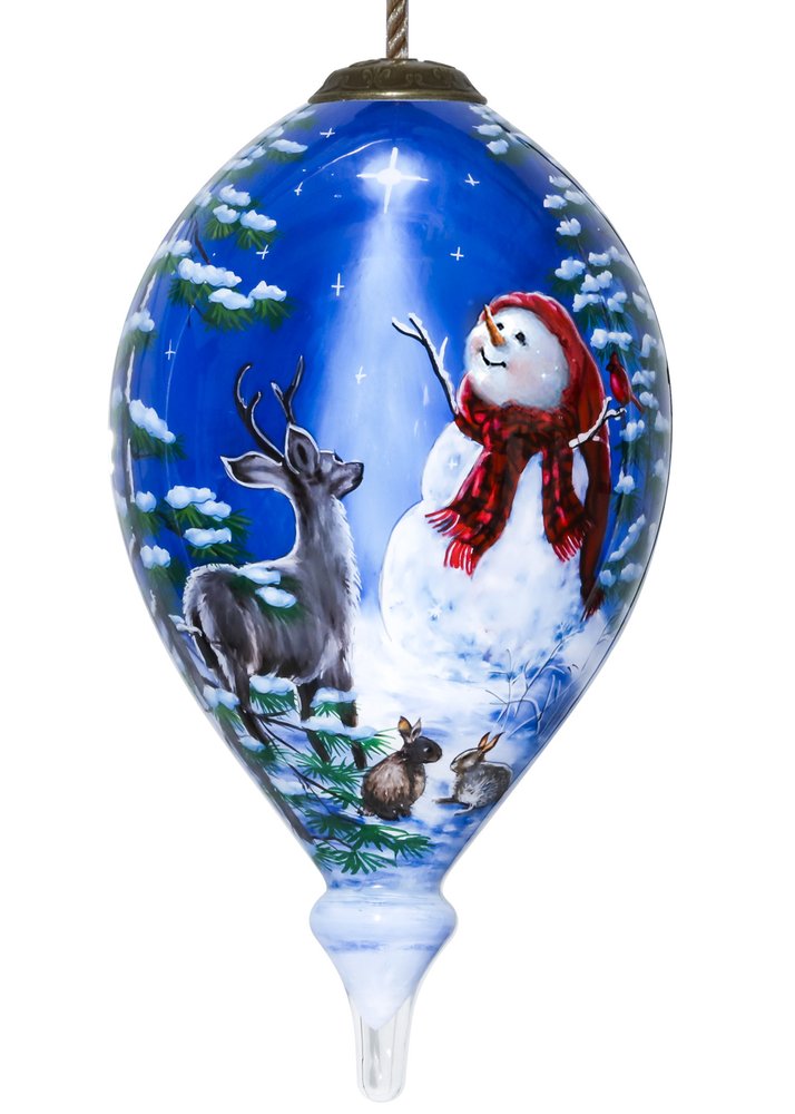 Starry Heaven and Snowman Hand Painted Mouth Blown Glass Ornament HomeRoots