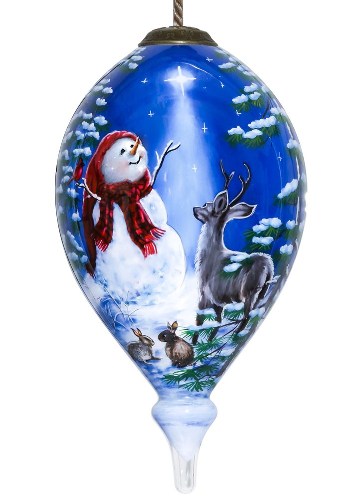 Starry Heaven and Snowman Hand Painted Mouth Blown Glass Ornament HomeRoots