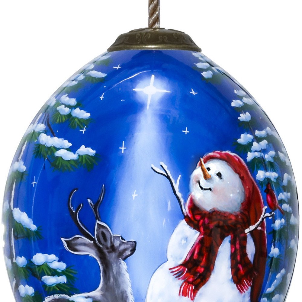 Starry Heaven and Snowman Hand Painted Mouth Blown Glass Ornament HomeRoots