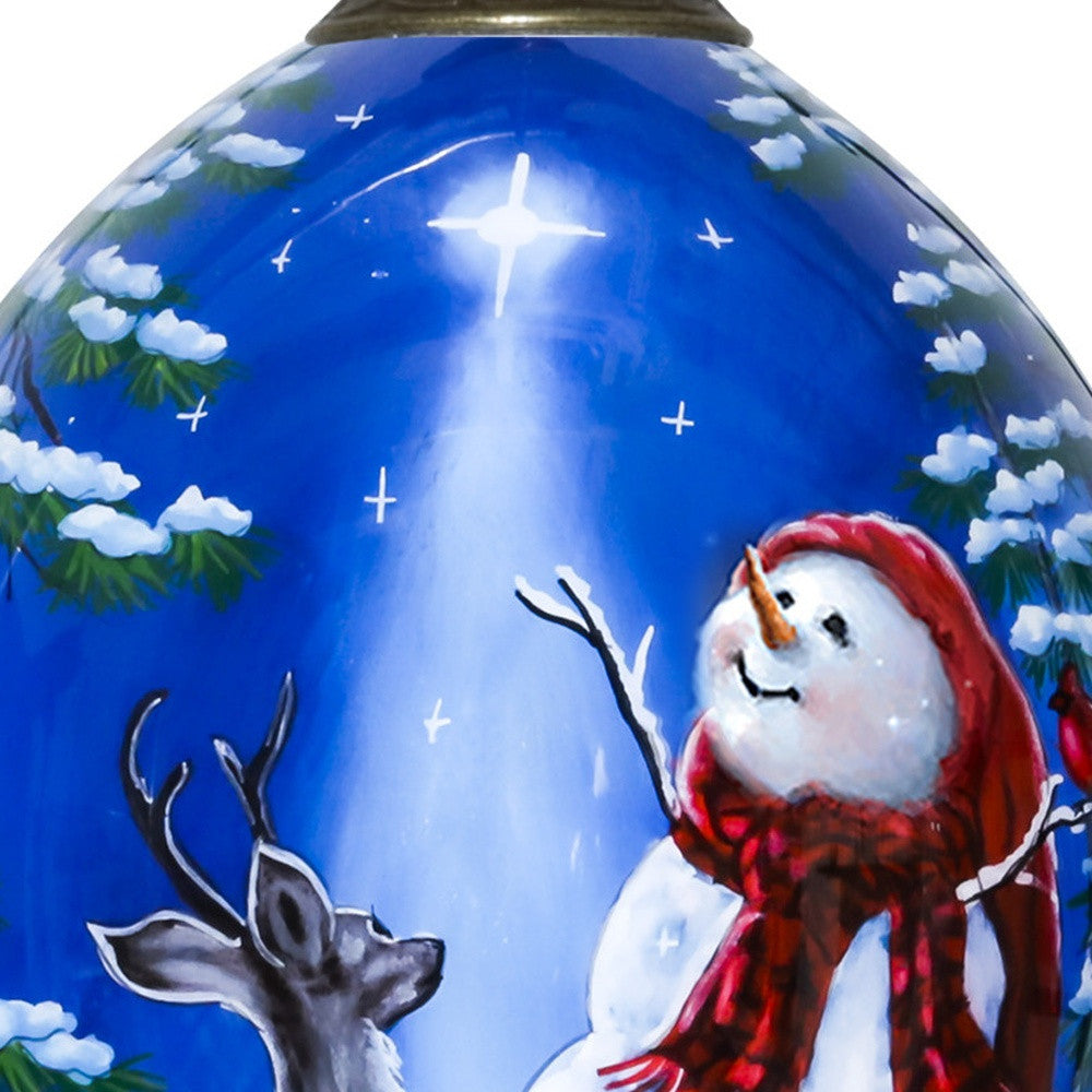 Starry Heaven and Snowman Hand Painted Mouth Blown Glass Ornament