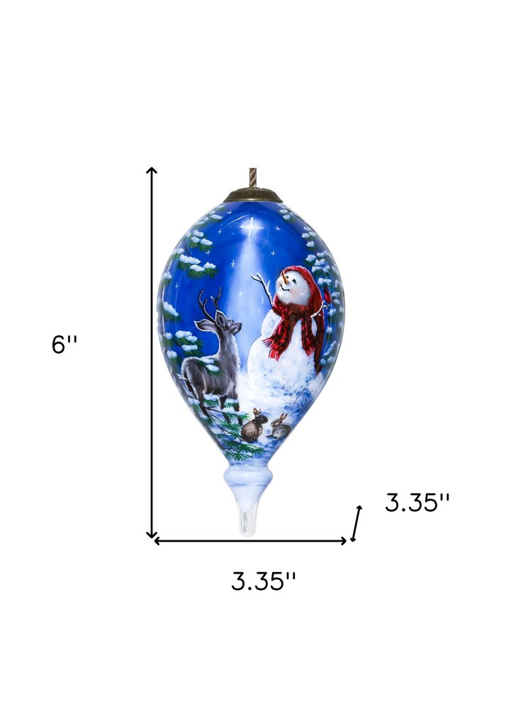 Starry Heaven and Snowman Hand Painted Mouth Blown Glass Ornament HomeRoots