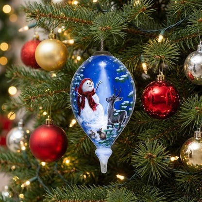 Starry Heaven and Snowman Hand Painted Mouth Blown Glass Ornament HomeRoots