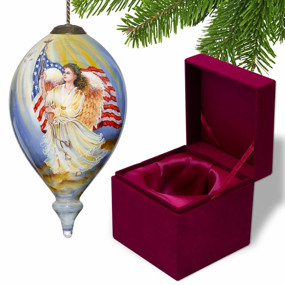 American Flag Angel Hand Painted Mouth Blown Glass Ornament HomeRoots