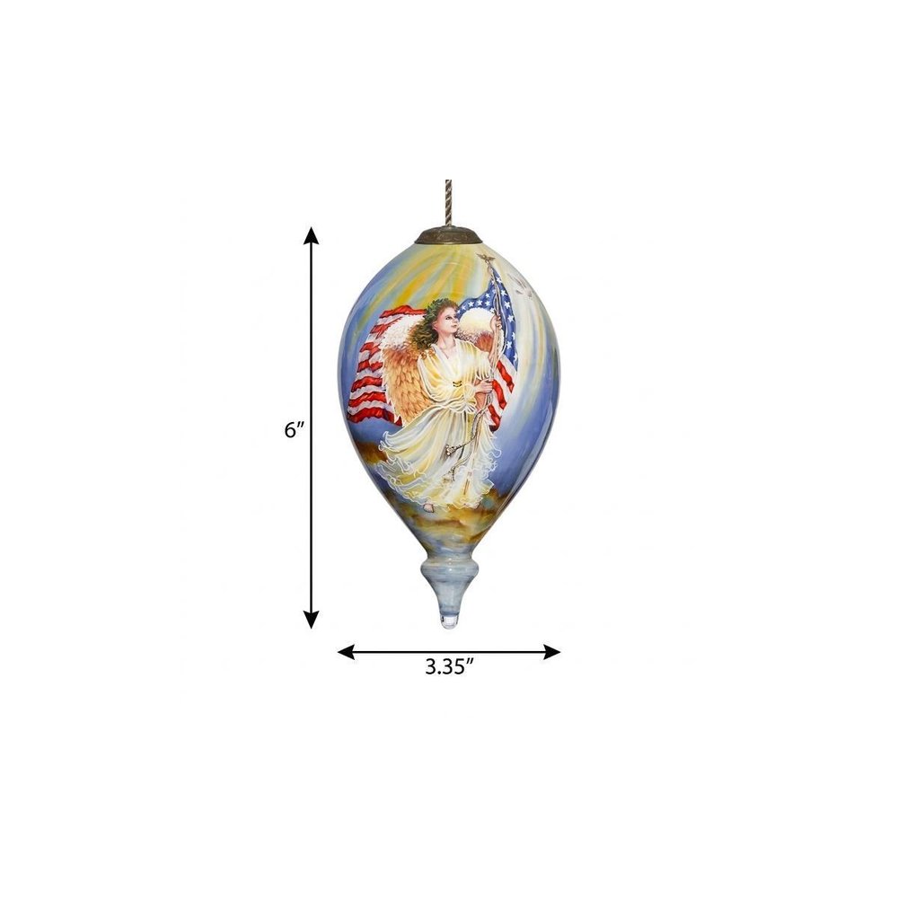 American Flag Angel Hand Painted Mouth Blown Glass Ornament — view 2
